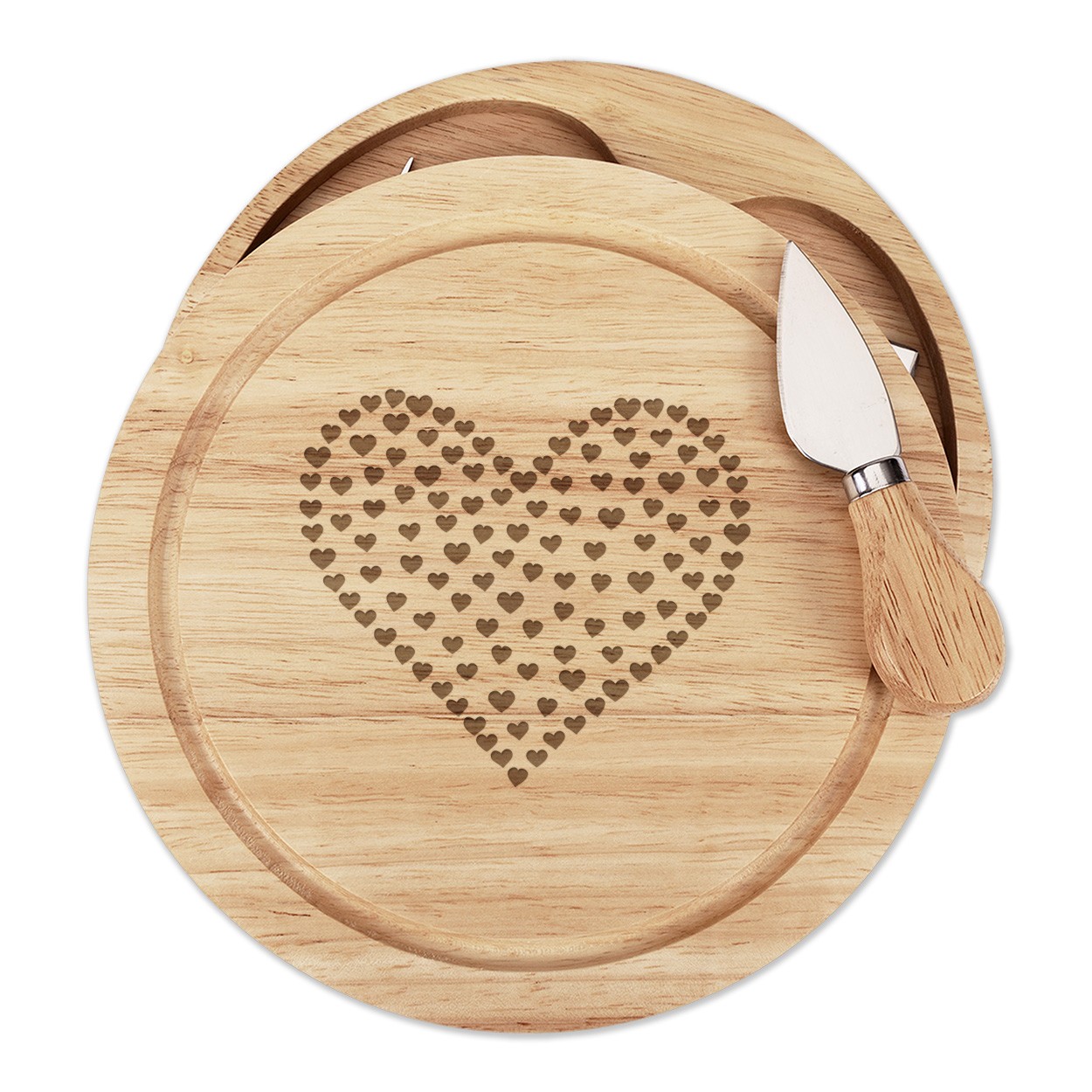 Heart Of Hearts Wooden Cheese Board Set 4 Knives