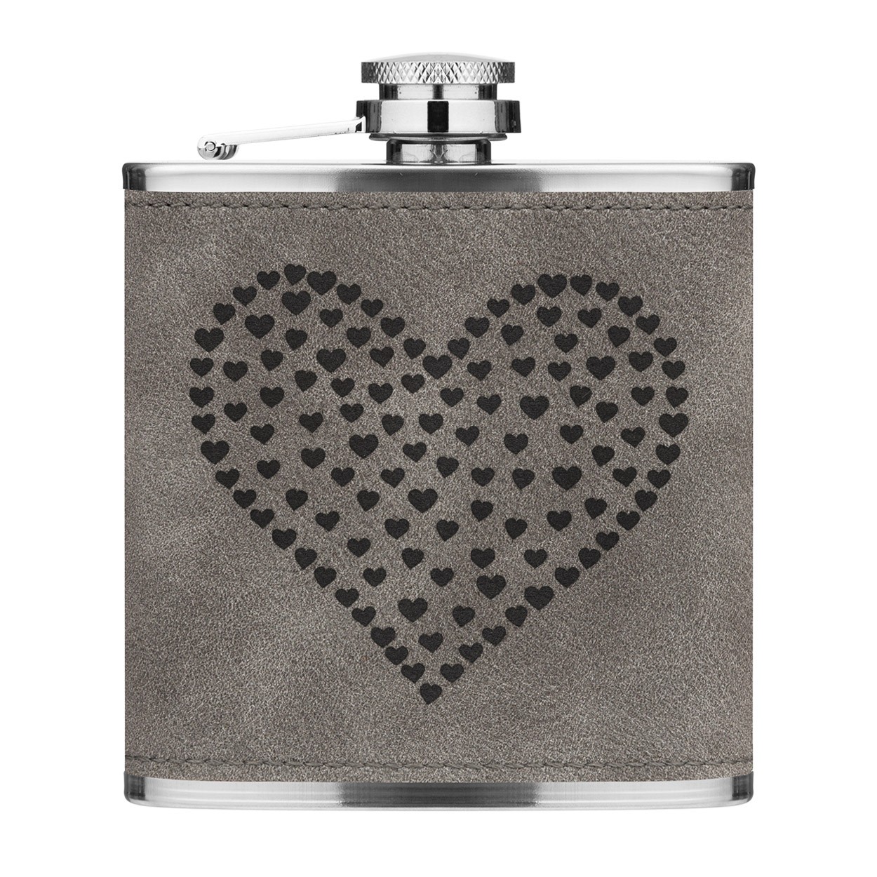 Heart Of Hearts 6oz PU Leather Hip Flask Grey Luxe