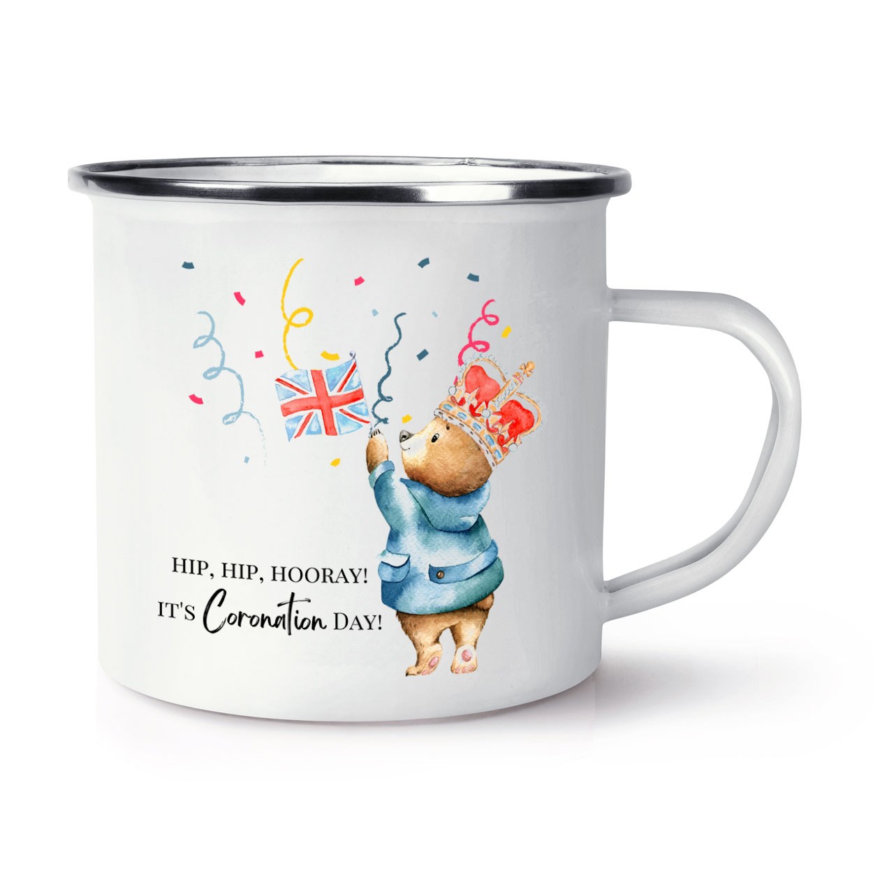 Hip Hip Hooray Coronation Bear Enamel Mug Cup