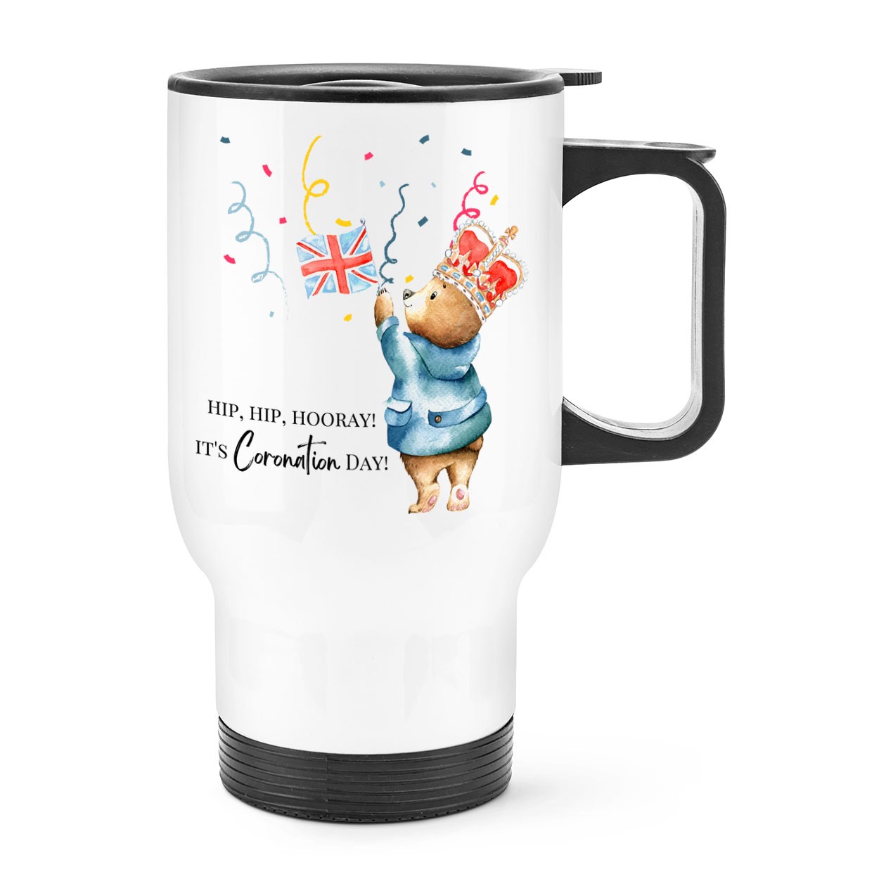 Hip Hip Hooray Coronation Bear Travel Mug Cup With Handle