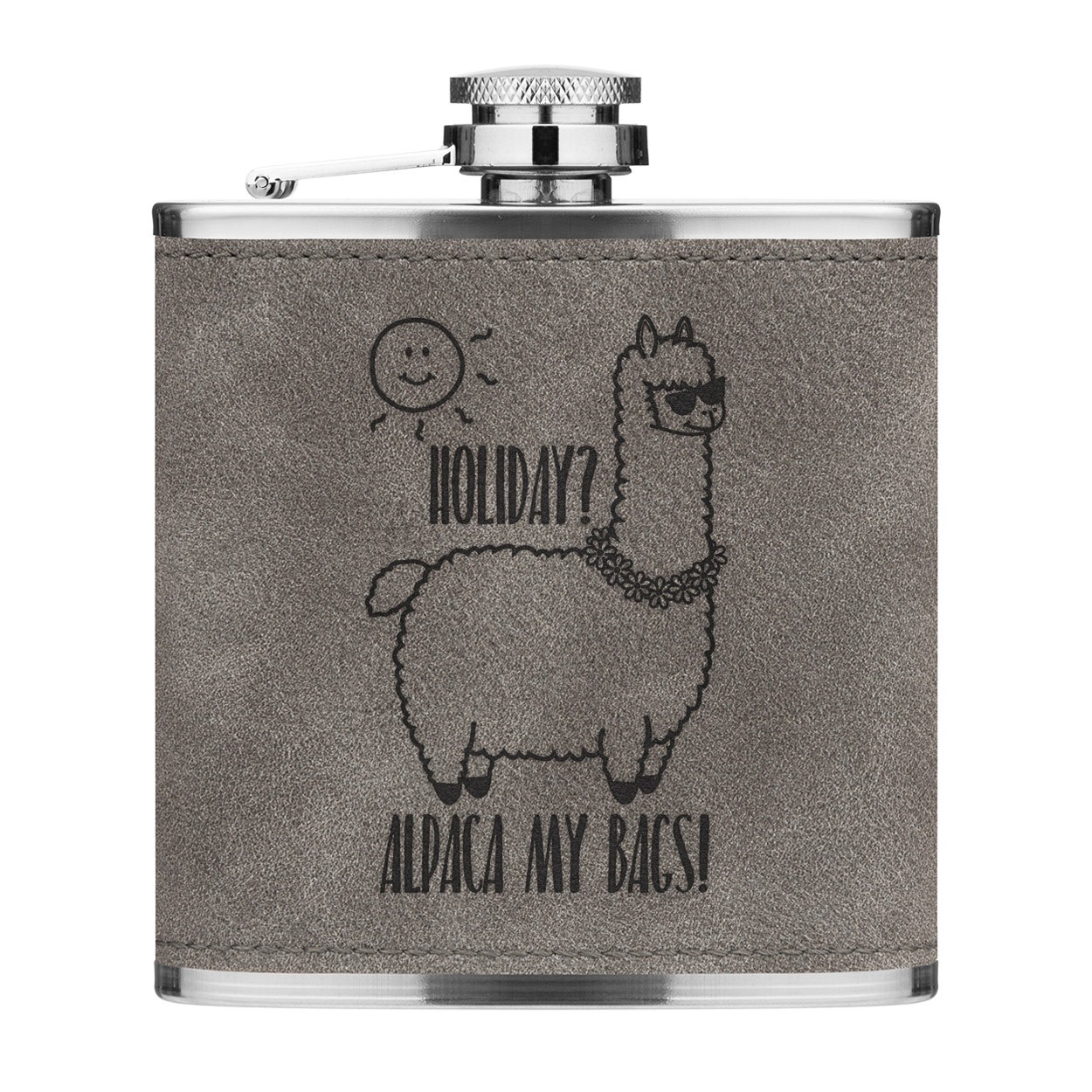 Holiday Alpaca My Bags 6oz PU Leather Hip Flask Grey Luxe
