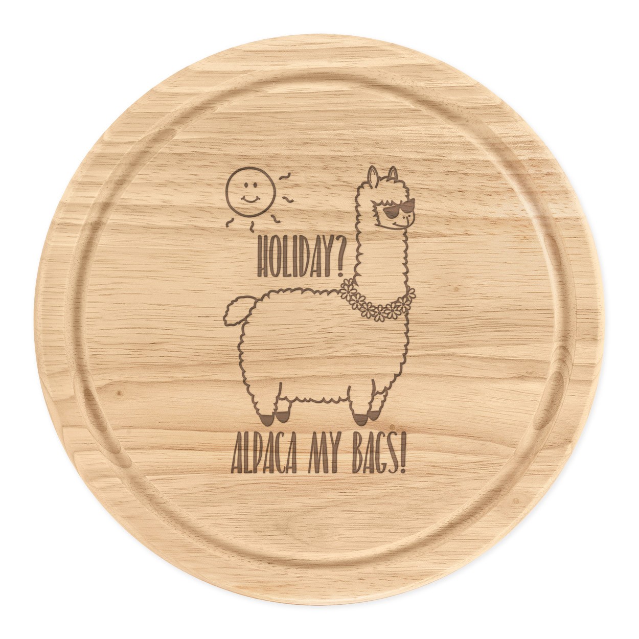 Holiday Alpaca My Bags Wooden Chopping Cheese Board Round 25cm