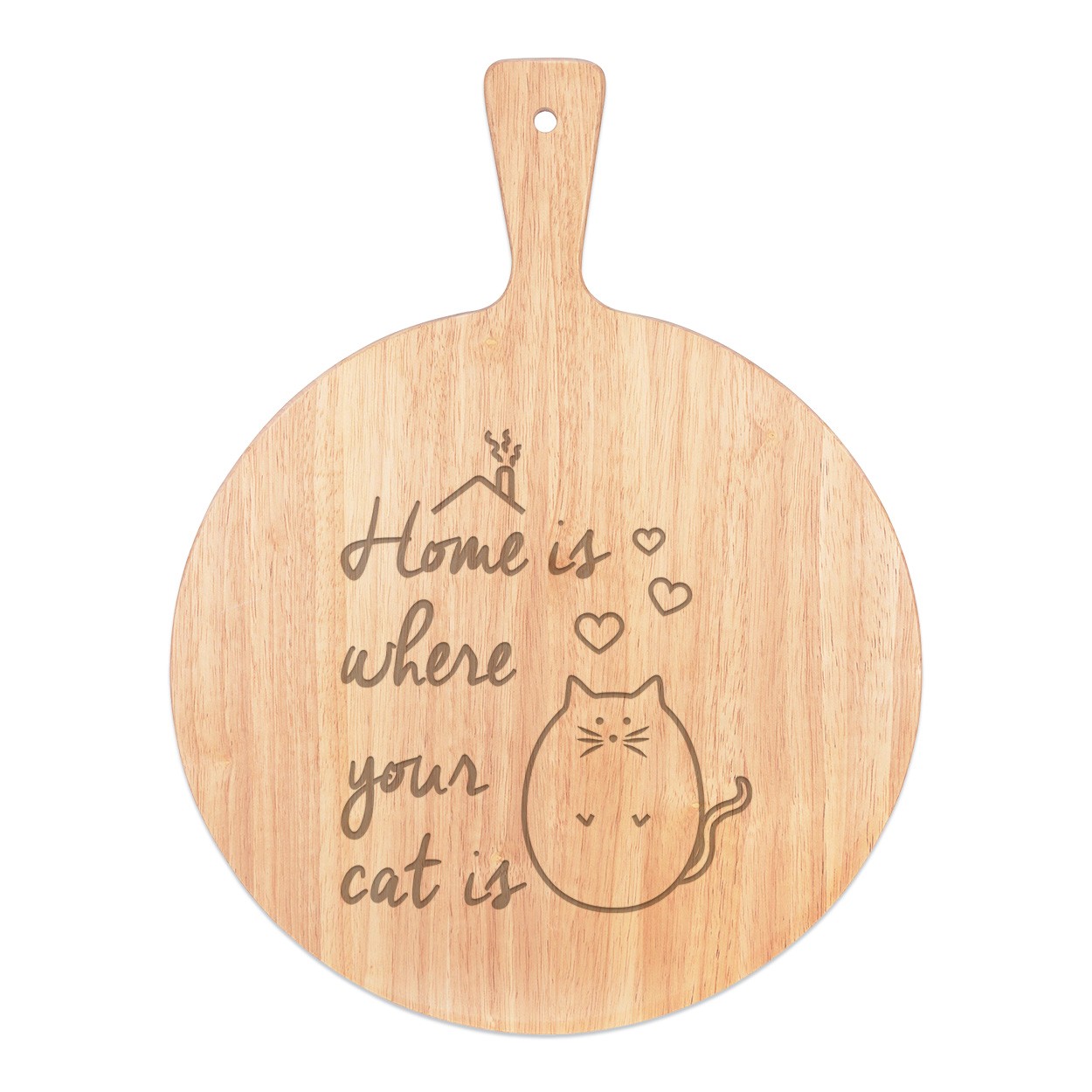 Home Is Where Your Cat Is Pizza Board Paddle Serving Tray Handle Round Wooden 45x34cm