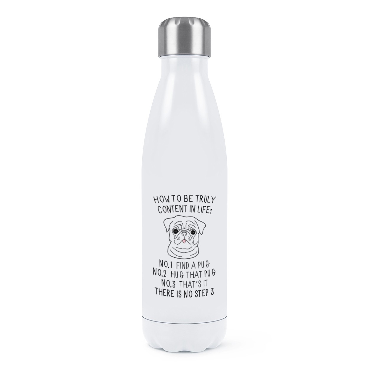 How To Be Truly Content In Life Pug Double Wall Water Bottle
