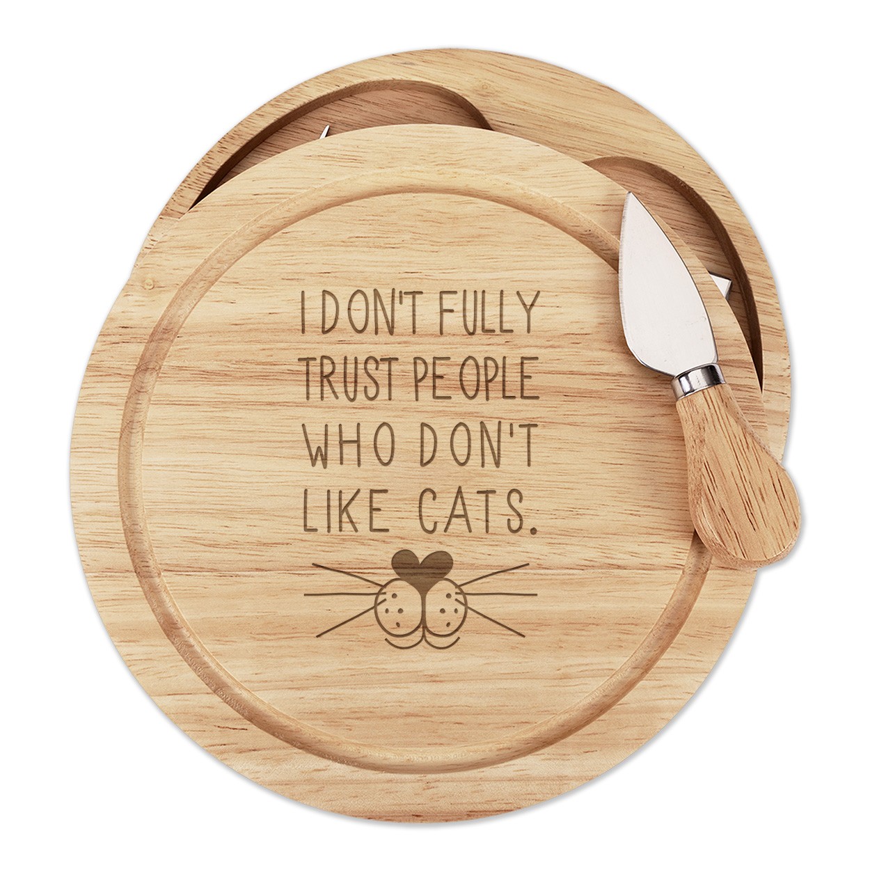 I Don't Fully Trust People Who Don't Like Cats Wooden Cheese Board Set 4 Knives
