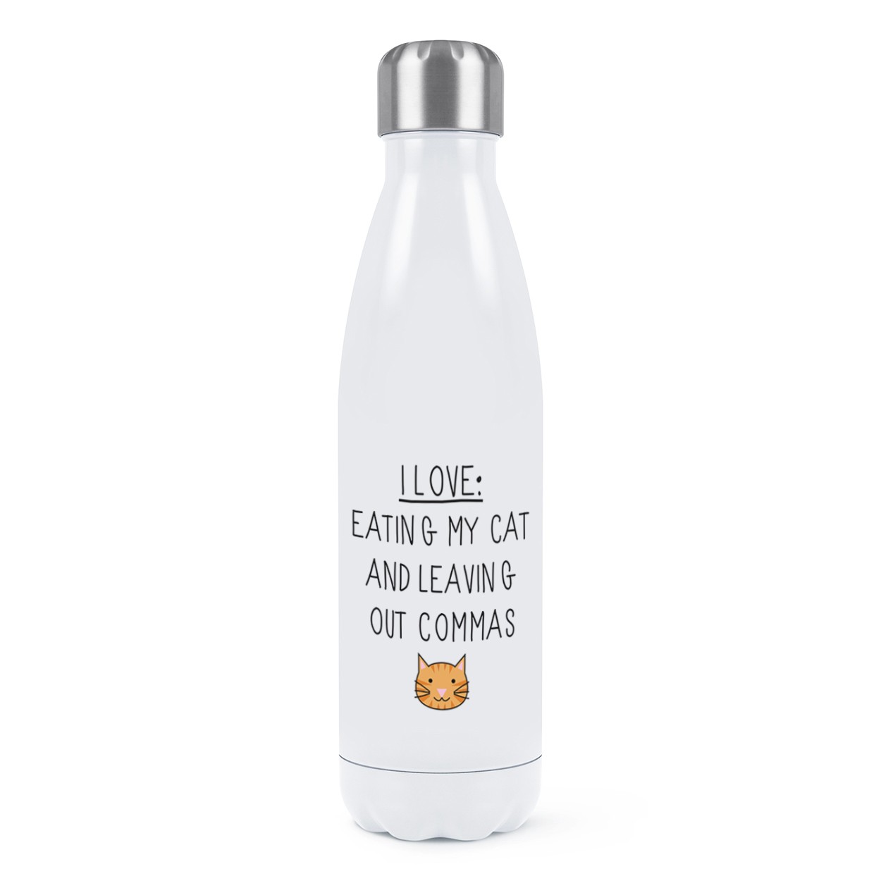 I Love Eating My Cat and Leaving Out Commas Double Wall Water Bottle