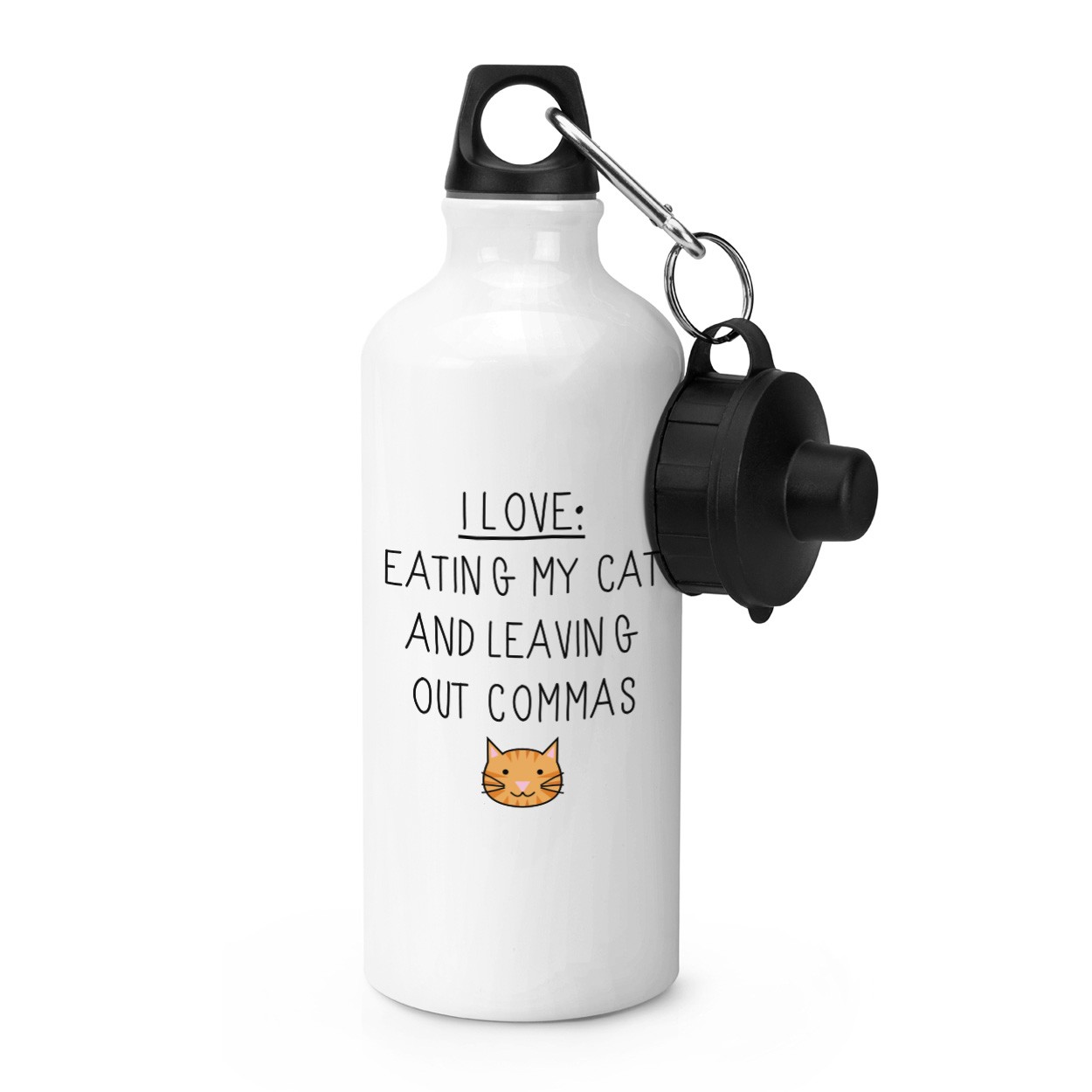 I Love Eating My Cat and Leaving Out Commas Sports Bottle