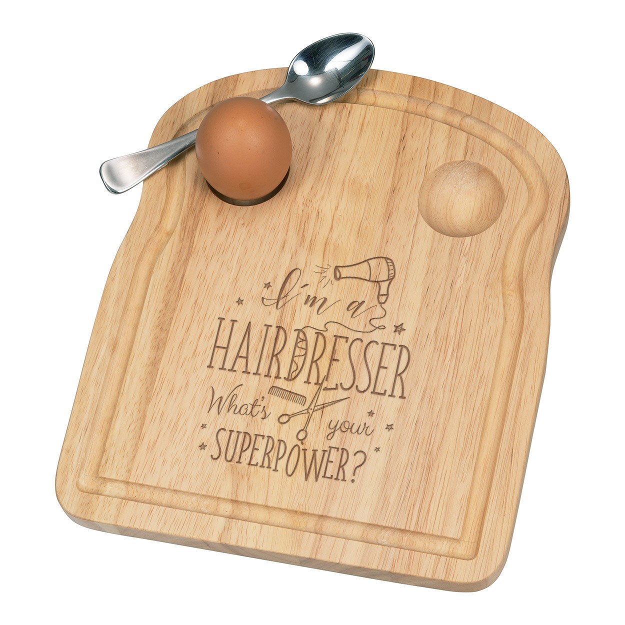I'm A Hairdresser What's Your Superpower Breakfast Dippy Egg Cup Board Wooden