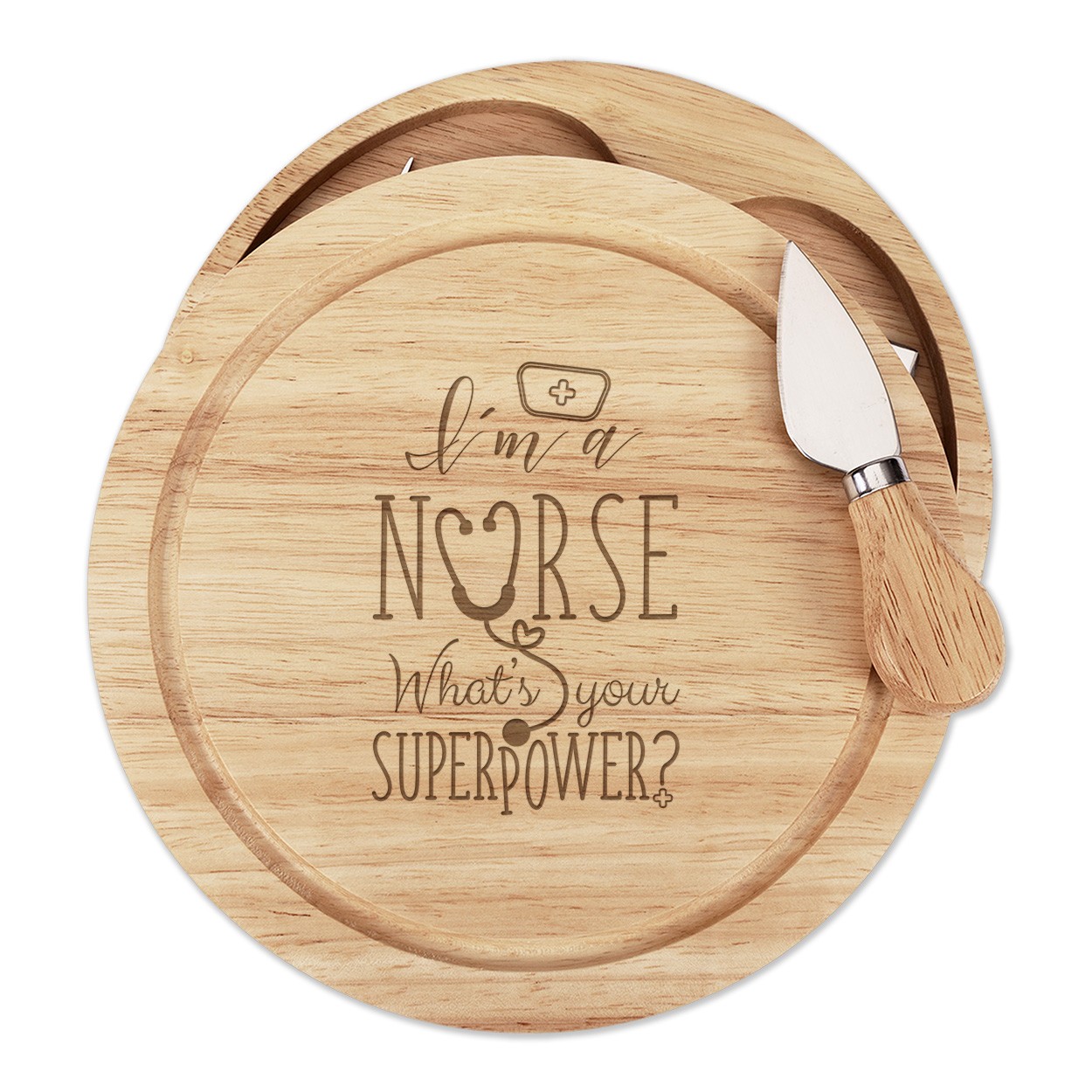 I'm A Nurse What's Your Superpower Wooden Cheese Board Set 4 Knives