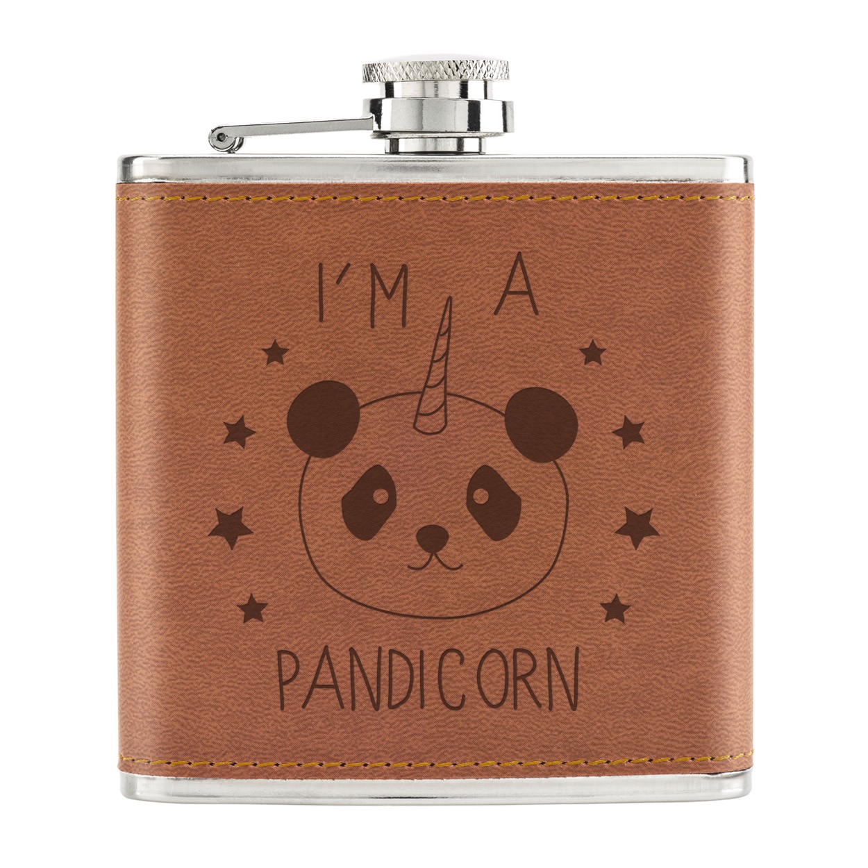 I'm A Pandicorn Unicorn 6oz PU Leather Hip Flask Tan
