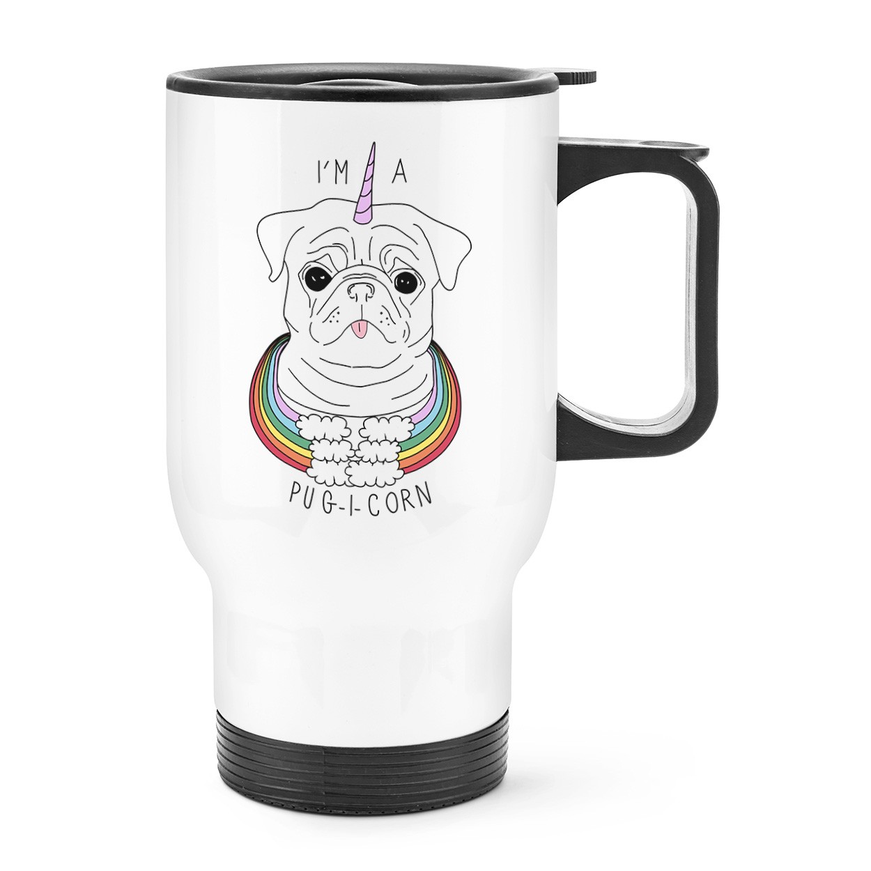 I'm A Pugicorn Rainbow Travel Mug Cup With Handle