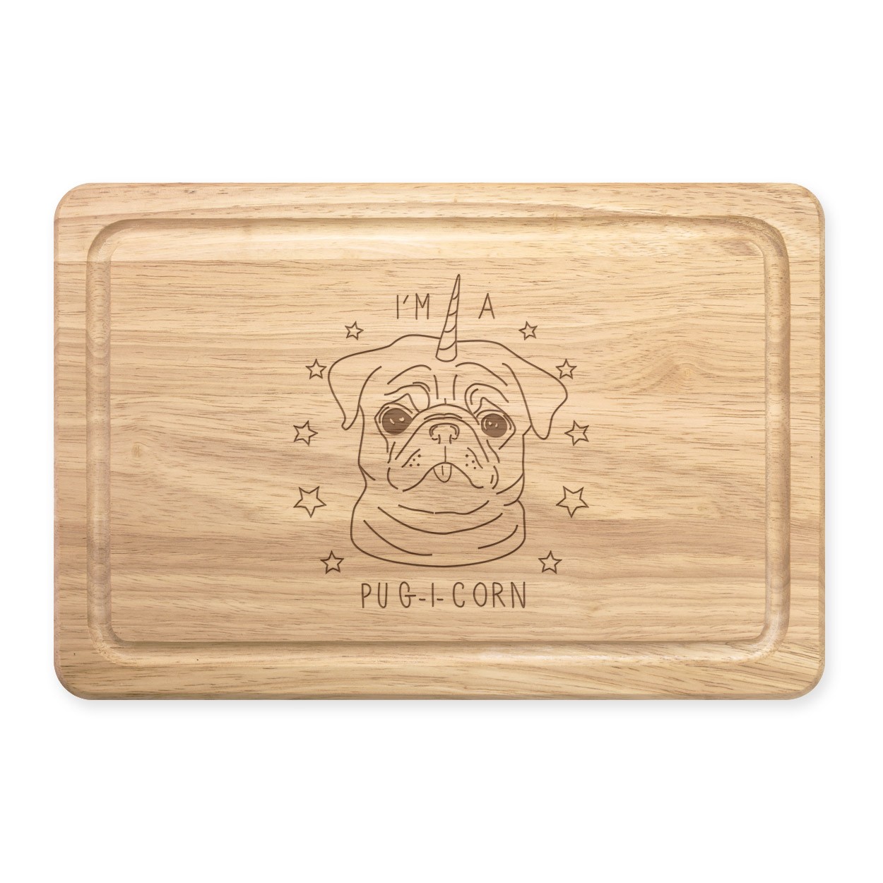 I'm A Pugicorn Stars Rectangular Wooden Chopping Board