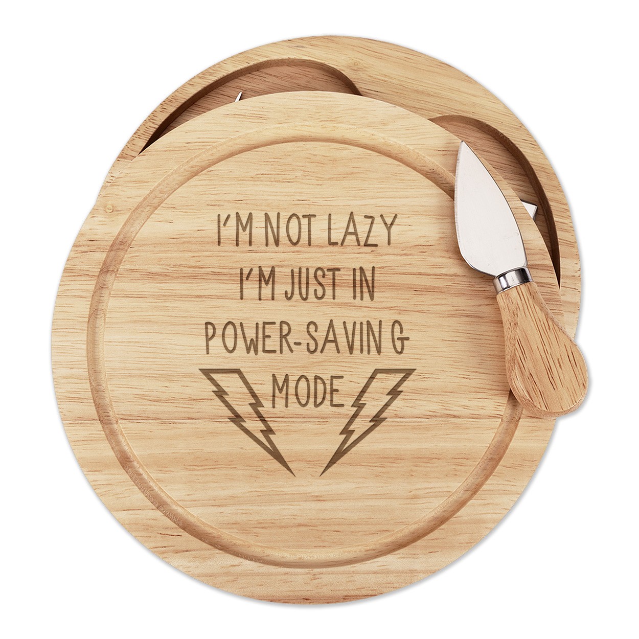 I'm Not Lazy I'm Just In Power Saving Mode Wooden Cheese Board Set 4 Knives