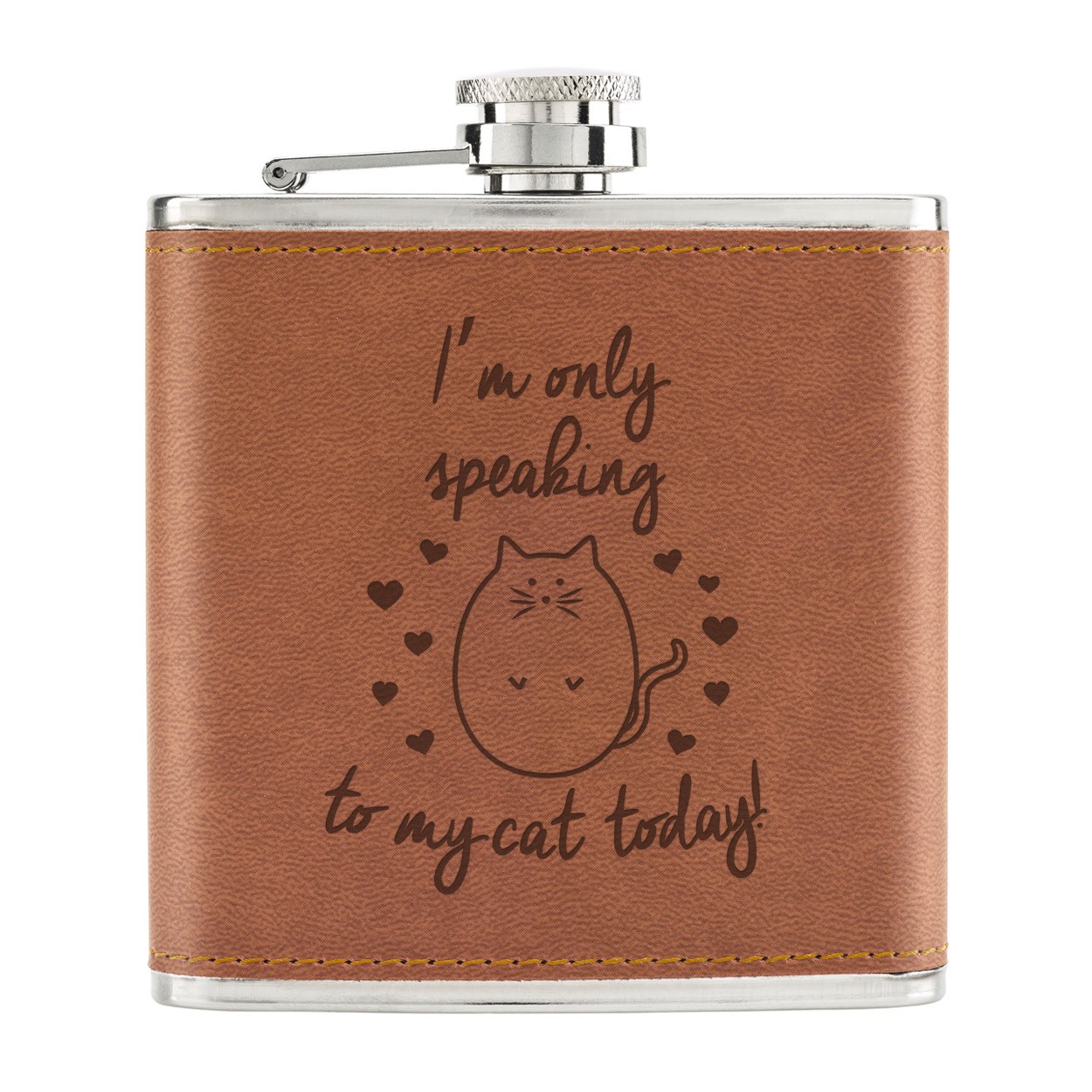 I'm Only Speaking To My Cat Today 6oz PU Leather Hip Flask Tan