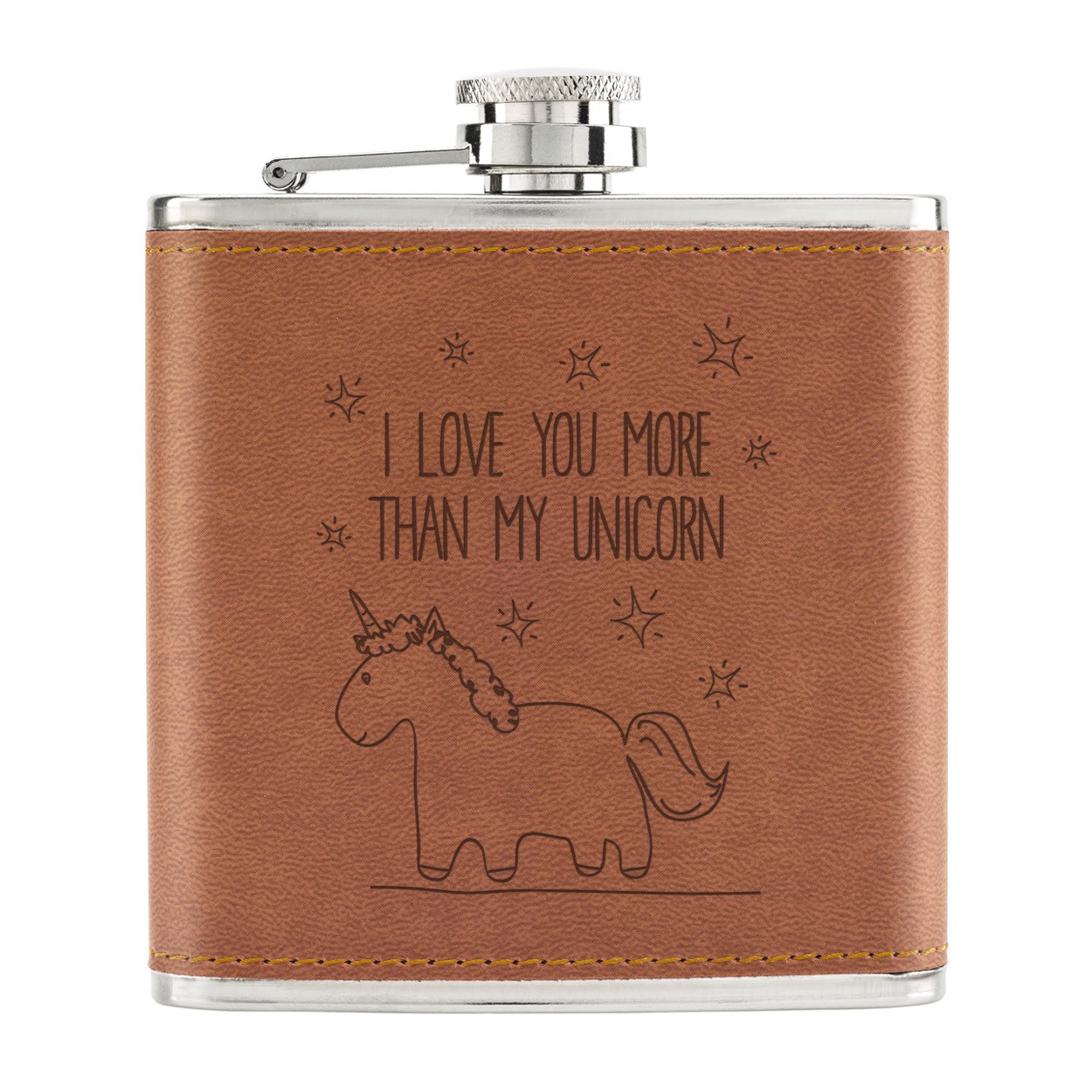 Lila I Love You More Than My Unicorn 6oz PU Leather Hip Flask Tan