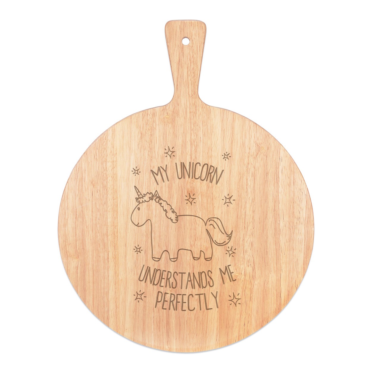Lila My Unicorn Understands Me Pizza Board Paddle Serving Tray Handle Round Wooden 45x34cm