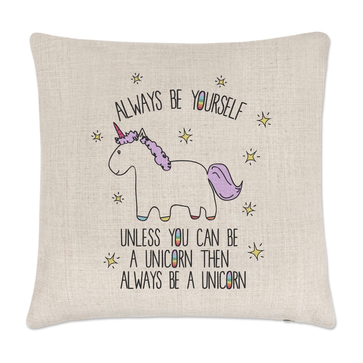 Lila Unicorn Always Be Yourself Linen Cushion Cover