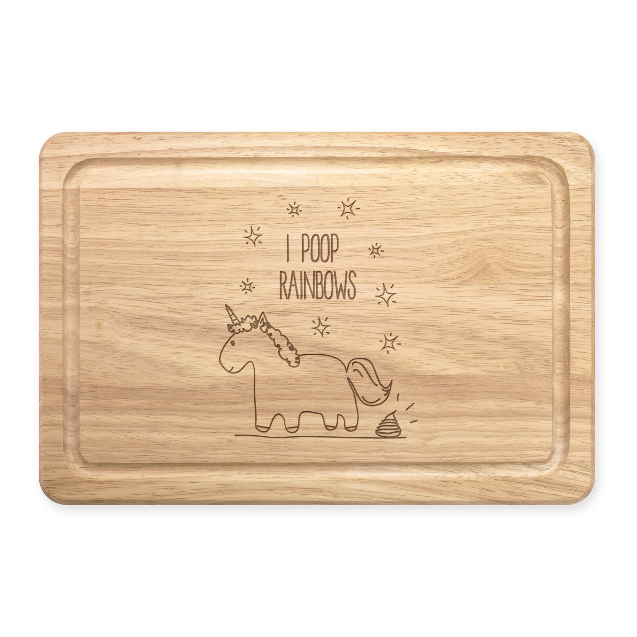 Lila Unicorn I Poop Rainbows Rectangular Wooden Chopping Board