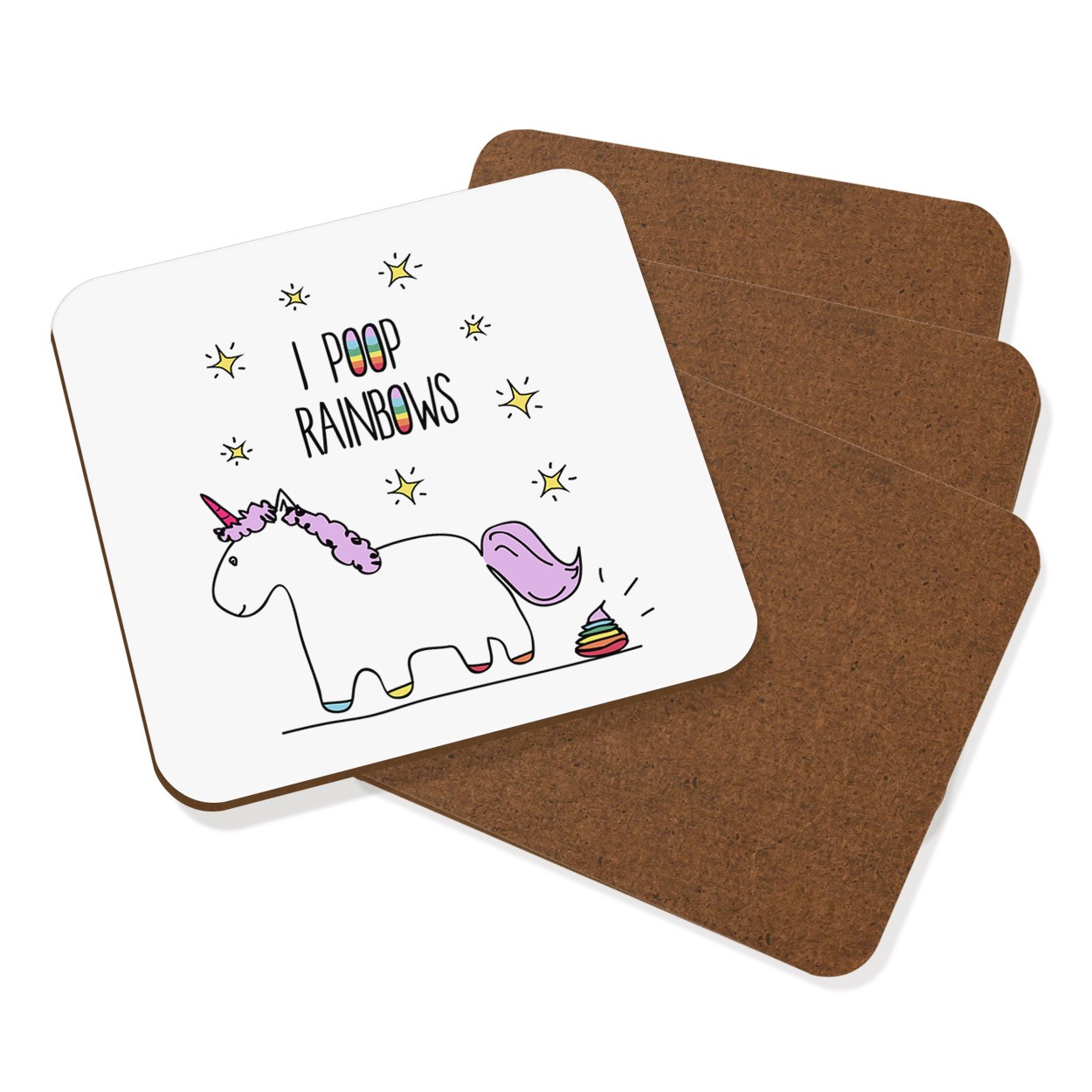 Lila Unicorn I Poop Rainbows Coaster Drinks Mat Set Of 4