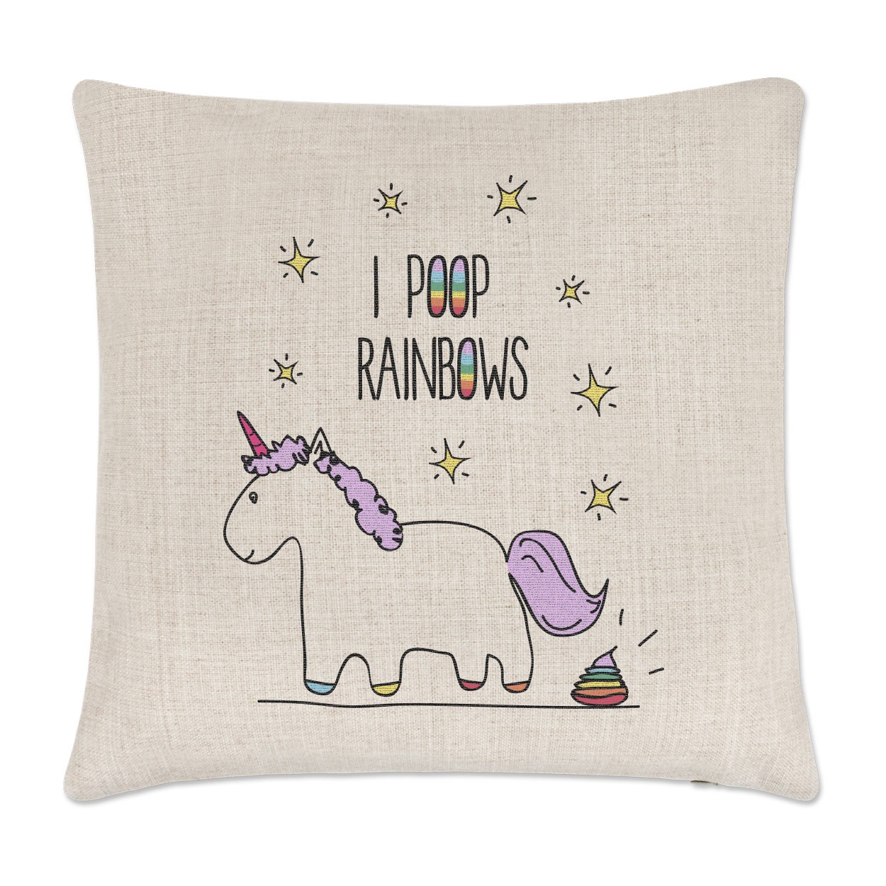 Lila Unicorn I Poop Rainbows Linen Cushion Cover