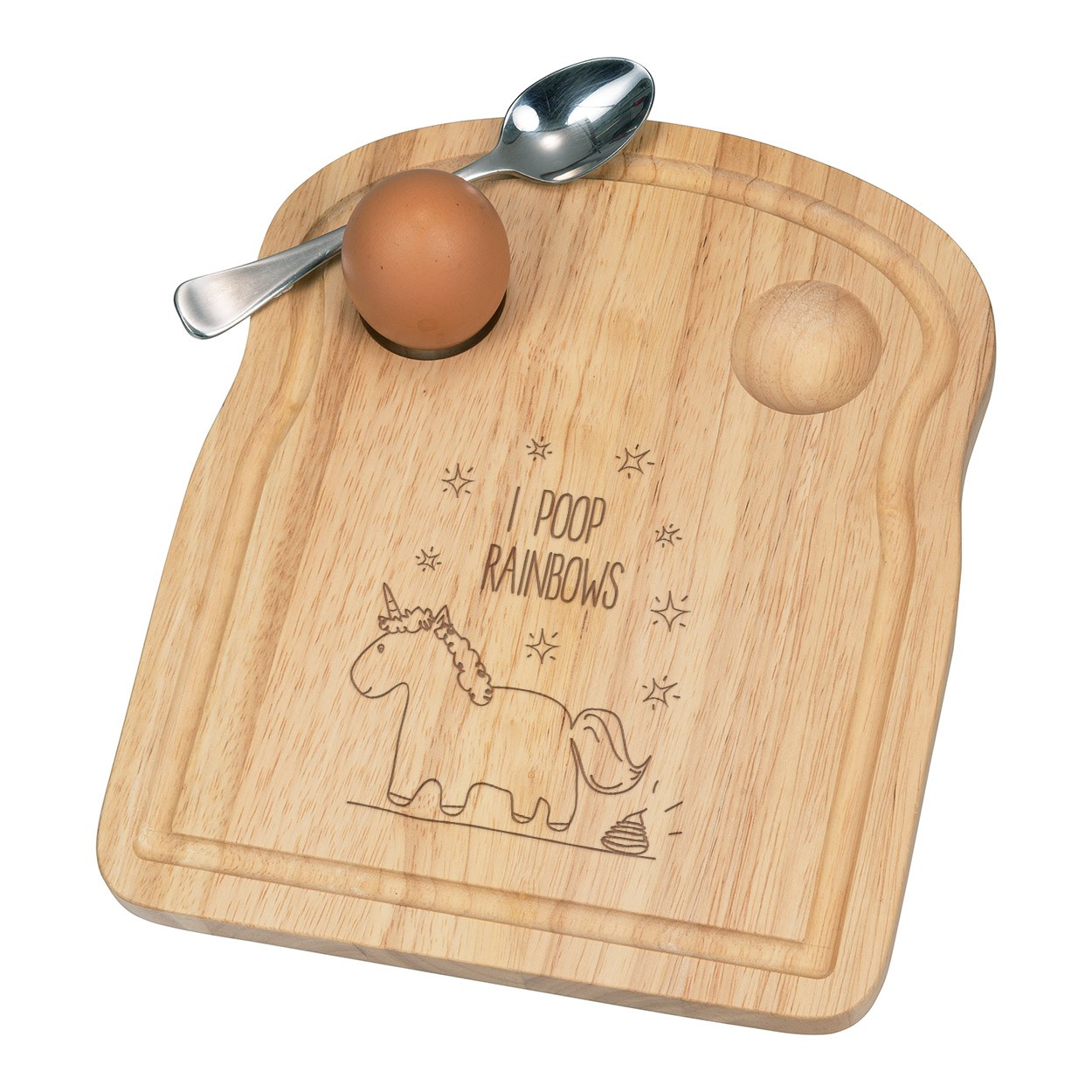 Lila Unicorn I Poop Rainbows Breakfast Dippy Egg Cup Board Wooden