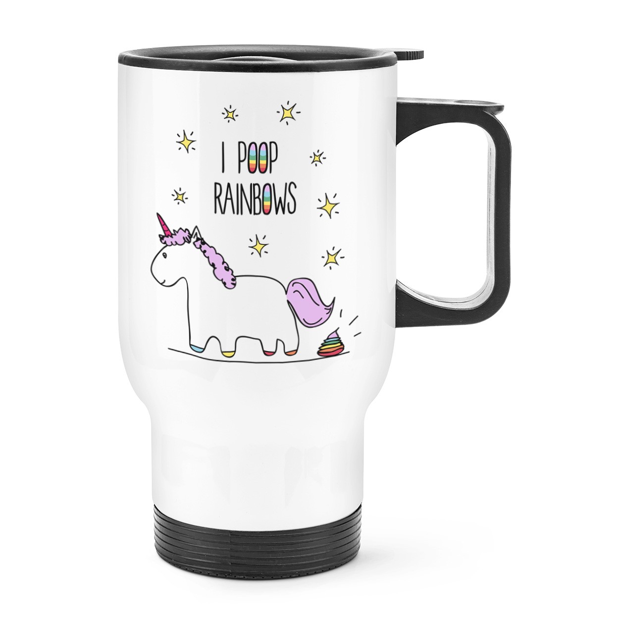 Lila Unicorn I Poop Rainbows Travel Mug Cup With Handle