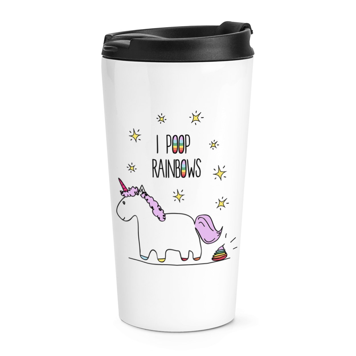 Lila Unicorn I Poop Rainbows Travel Mug Cup