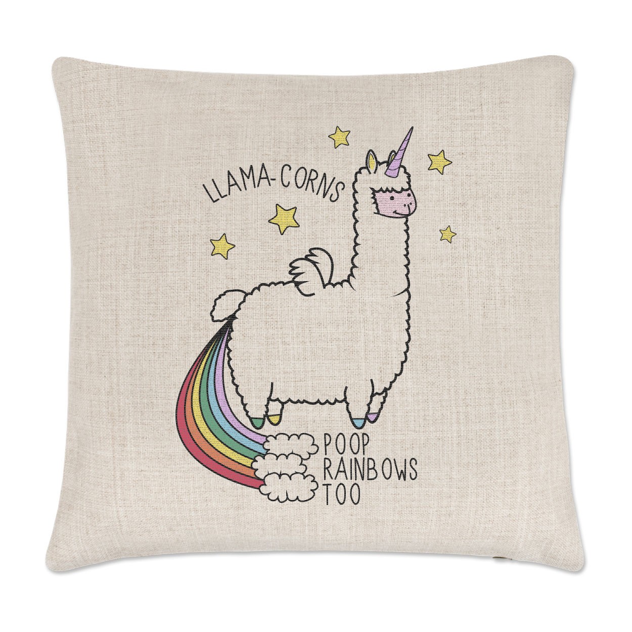 Llama-corns Poop Rainbows Too Linen Cushion Cover