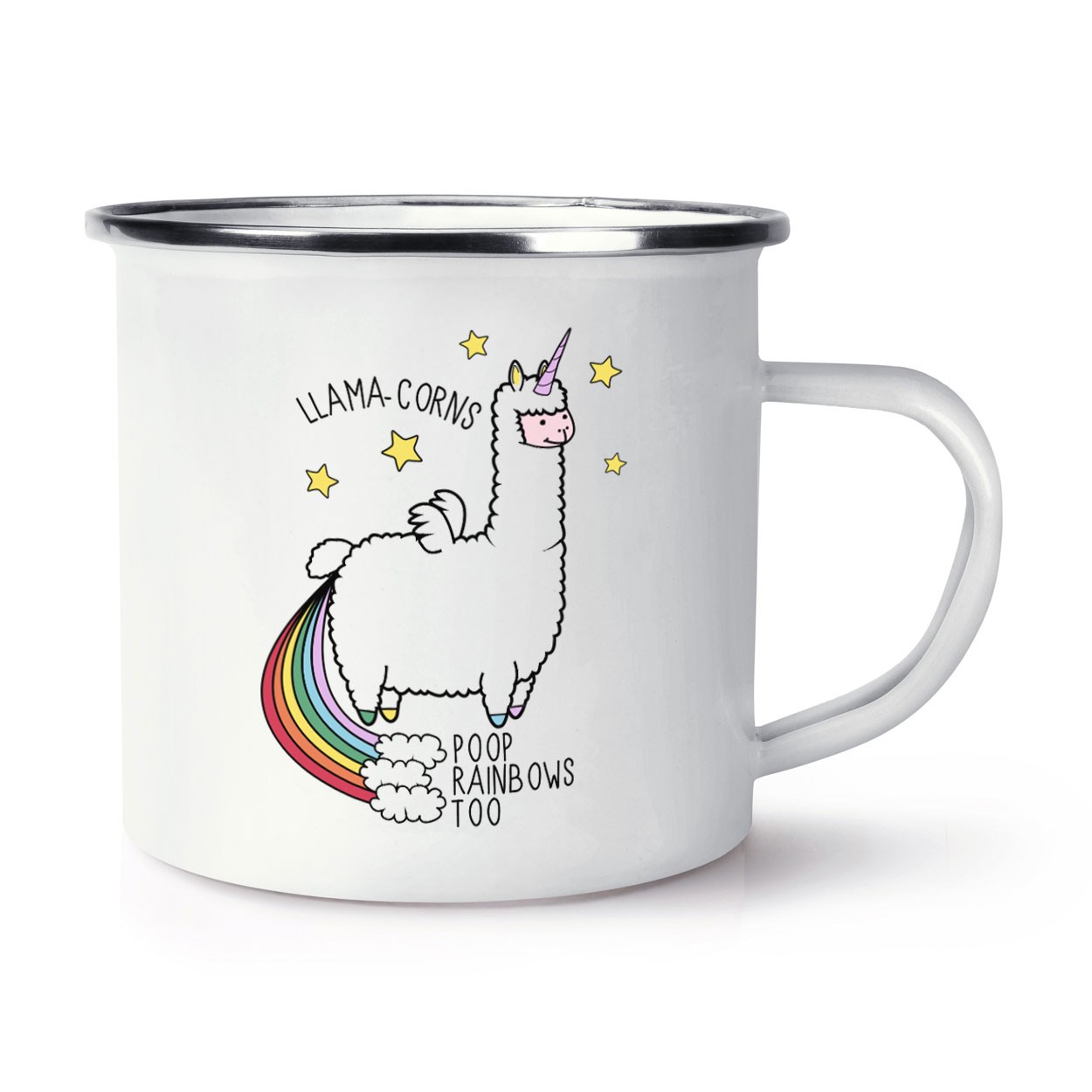 Llama-corns Poop Rainbows Too Retro Enamel Mug Cup