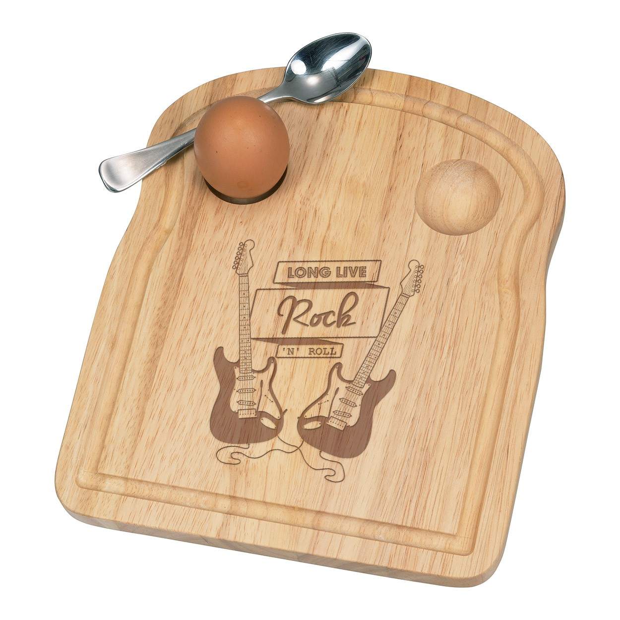Long Live Rock N Roll Electric Guitar Breakfast Dippy Egg Cup Board Wooden