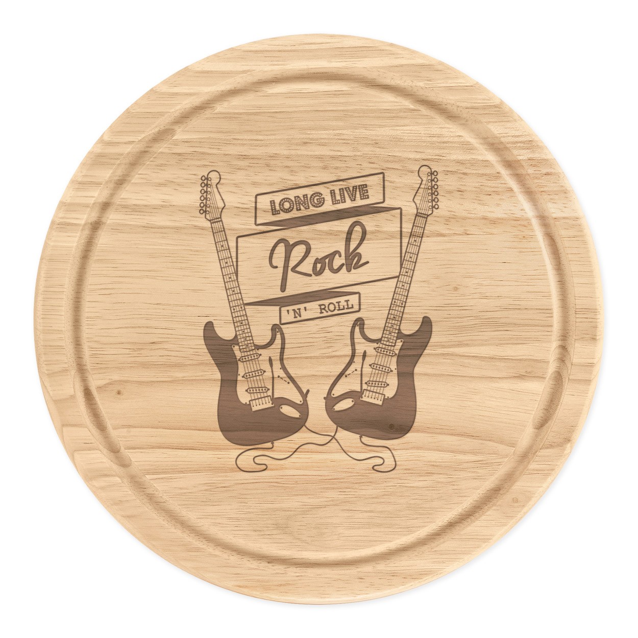 Long Live Rock N Roll Electric Guitar Wooden Chopping Cheese Board Round 25cm