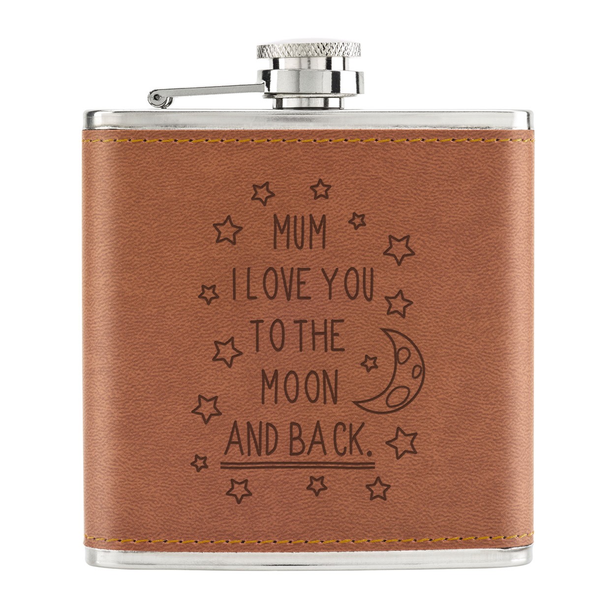 Mum I Love You To The Moon And Back 6oz PU Leather Hip Flask Tan