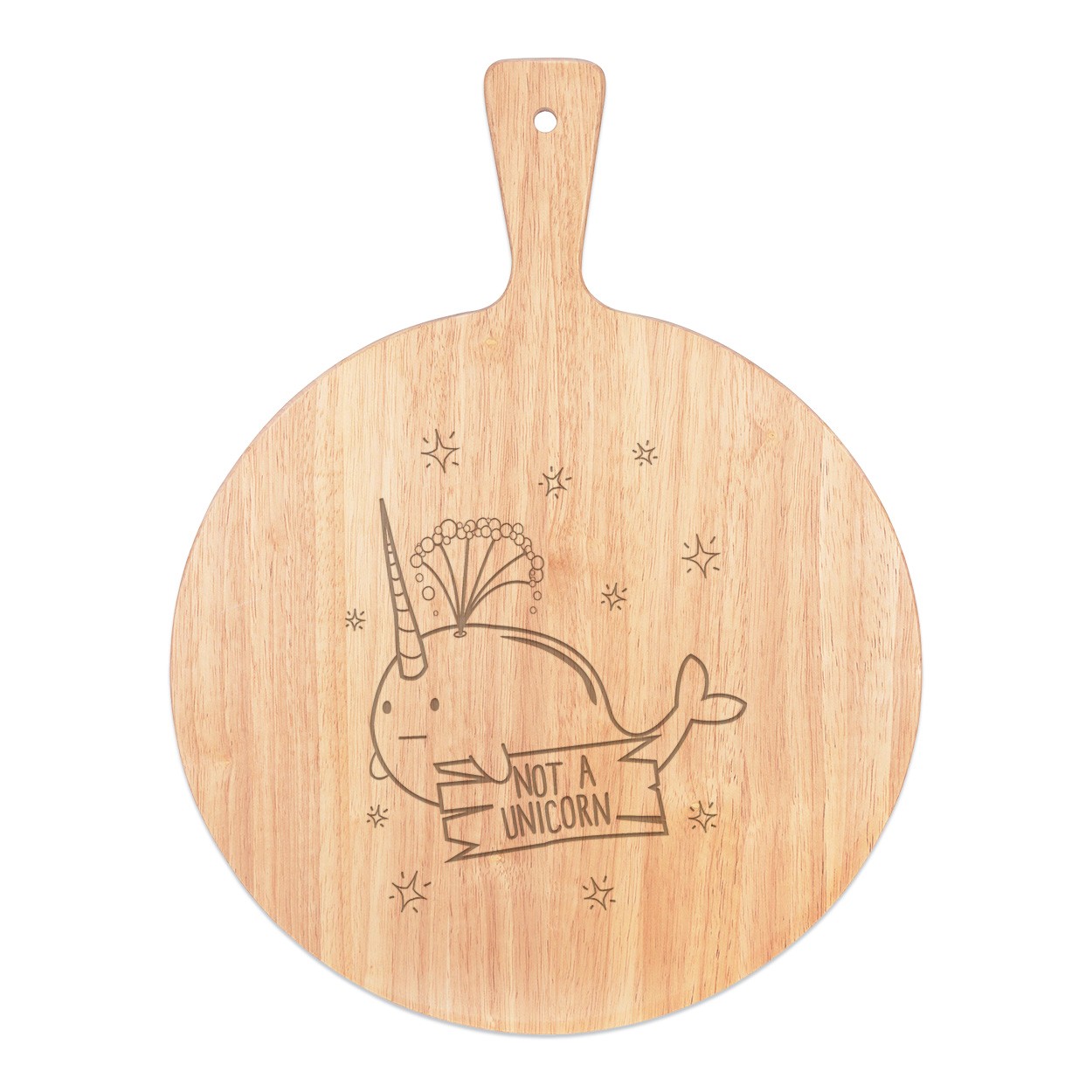 Narwhal Not A Unicorn Pizza Board Paddle Serving Tray Handle Round Wooden 45x34cm