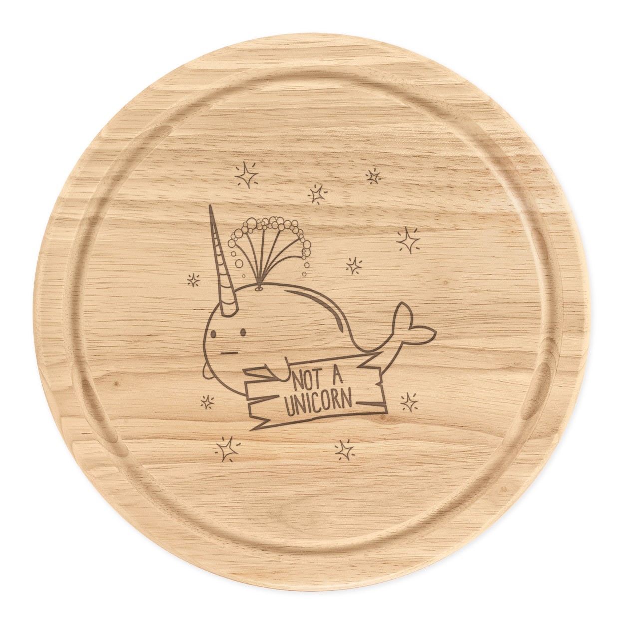 Narwhal Not A Unicorn Wooden Chopping Cheese Board Round 25cm