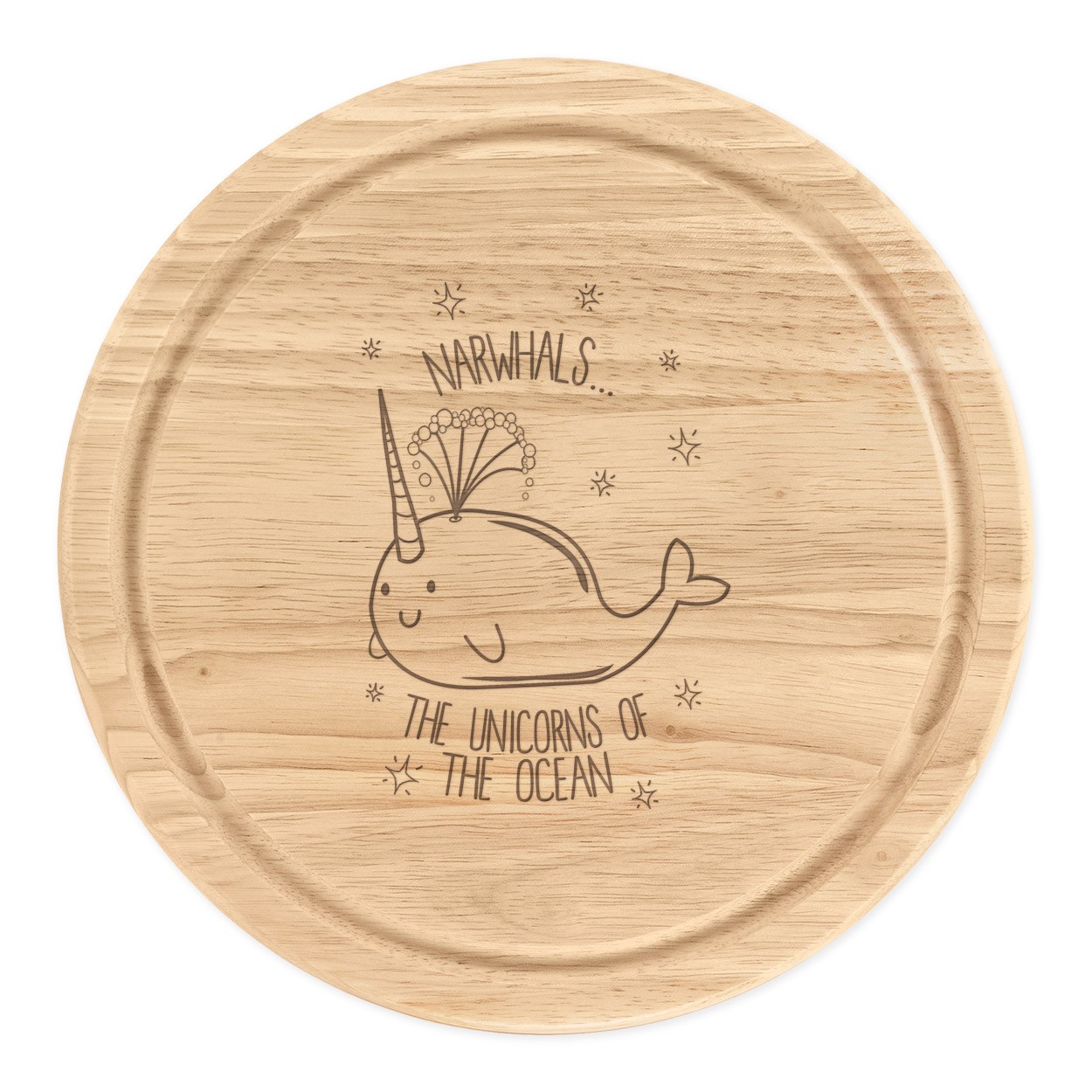 Narwhals The Unicorns Of The Ocean Wooden Chopping Cheese Board Round 25cm