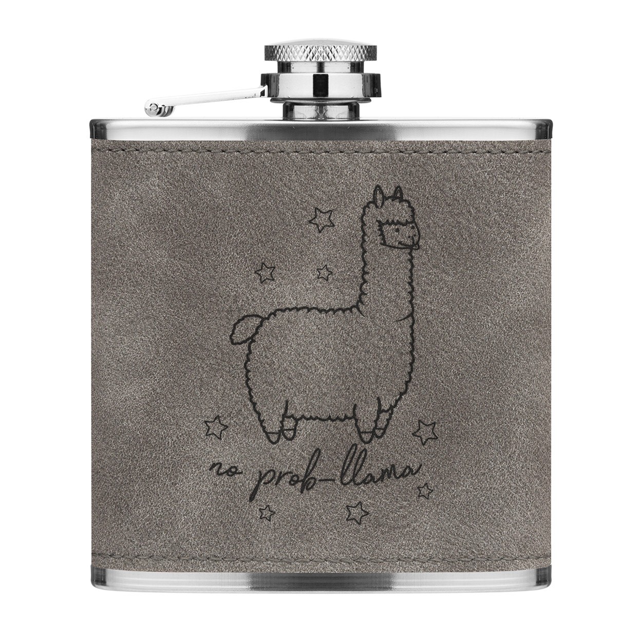 No Prob-Llama 6oz PU Leather Hip Flask Grey Luxe