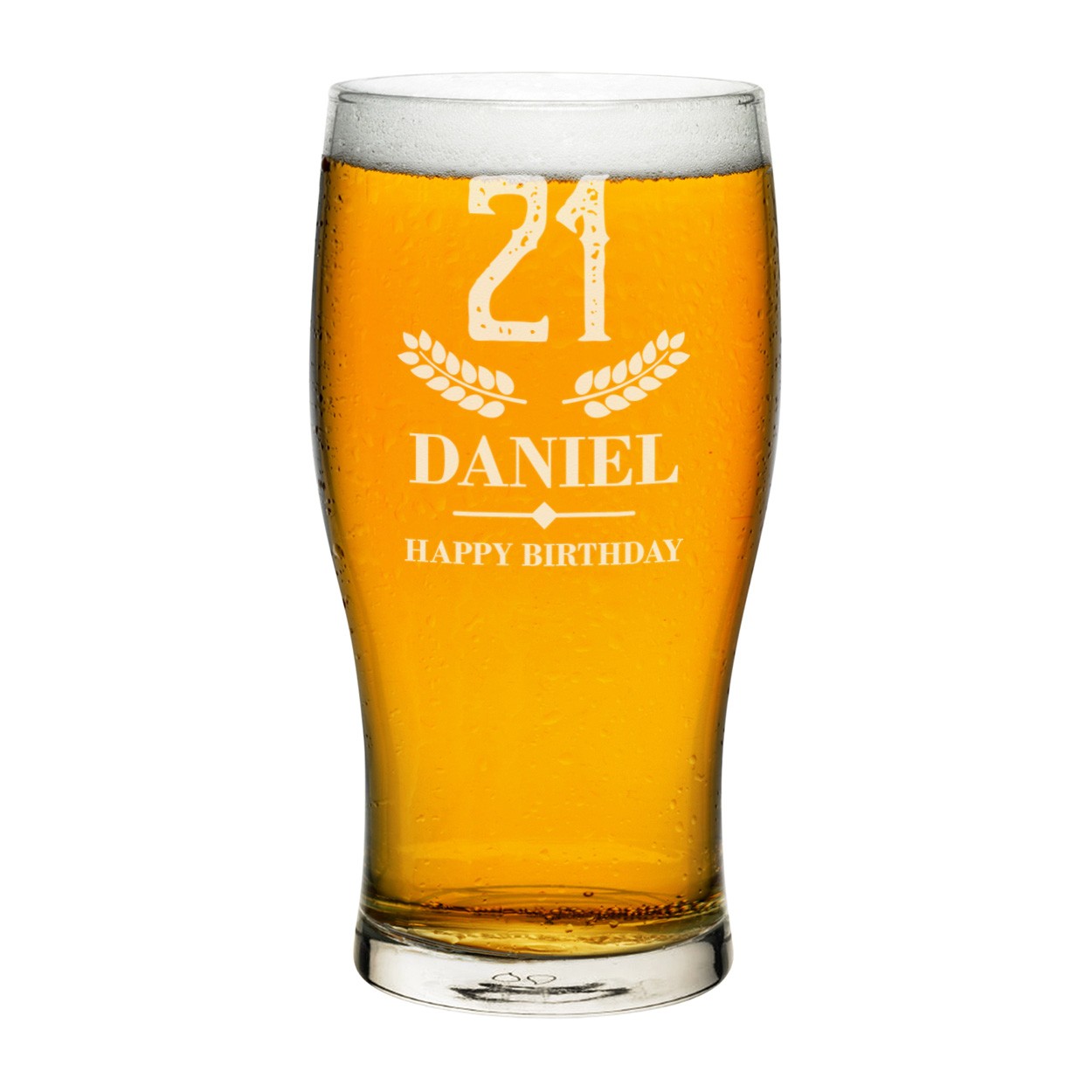 Personalised Pint Glass Age Happy Birthday Wheat Any Name Craft Beer Cider Custom