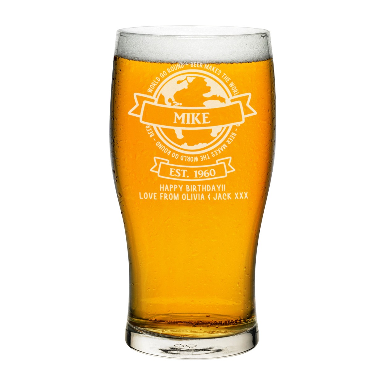 Personalised Pint Glass Beer Makes The World Go Round Message Any Name Craft Beer Cider Custom