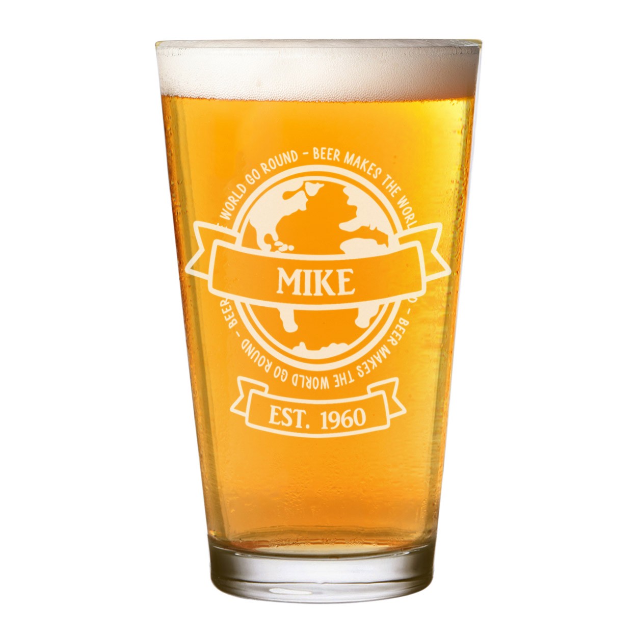 Personalised Pint Glass Shaker Beer Makes The World Go Round Any Name Craft Beer Cider Custom