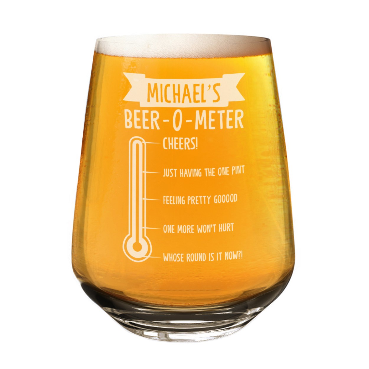 Personalised Craft Beer Tumbler Glass Beer O Meter Any Name Cider 2/3 Pint Custom