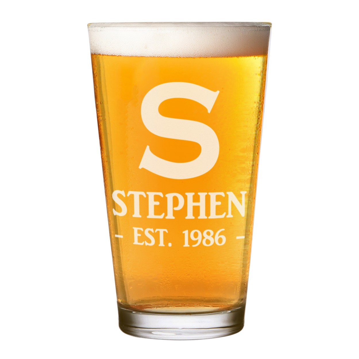 Personalised Pint Glass Shaker Big Letter Est Date Birthday Any Name Craft Beer Cider Custom