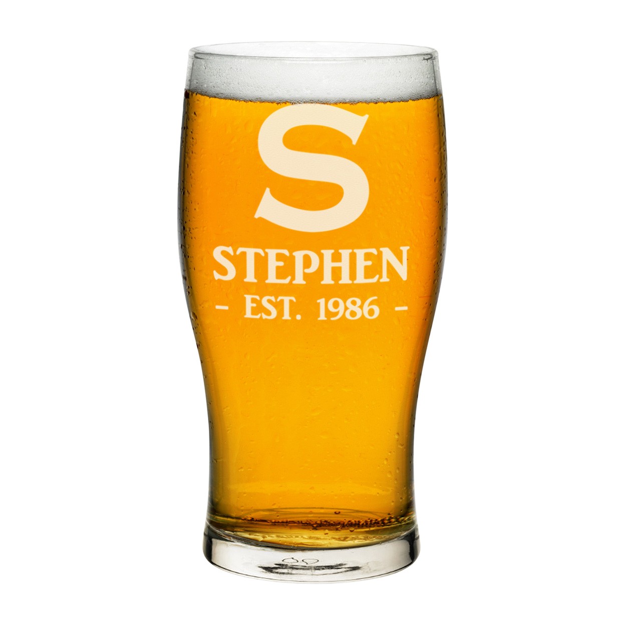 Personalised Pint Glass Big Letter Est Date Birthday Any Name Craft Beer Cider Custom