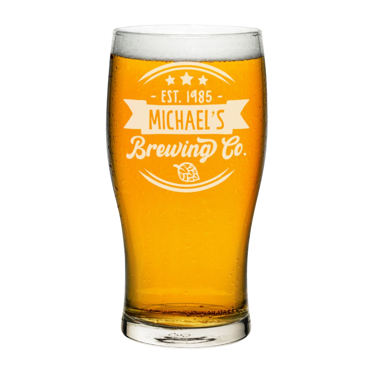 Personalised Pint Glass Brewing Co Round Logo Any Name Craft Beer Cider Custom