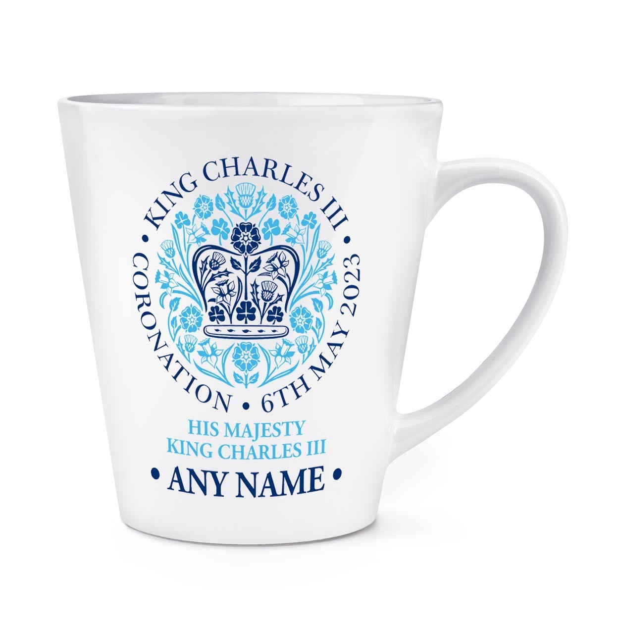Personalised Coronation Emblem Light Blue King Charles III 12oz Latte Mug Cup