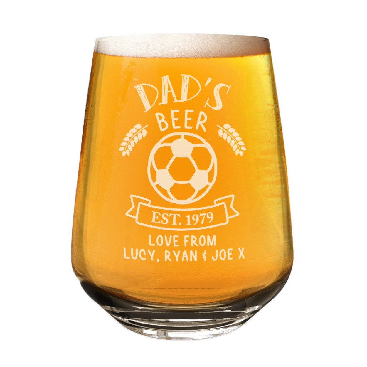 Personalised Craft Beer Tumbler Glass Football Ball Any Name Cider 2/3 Pint Custom