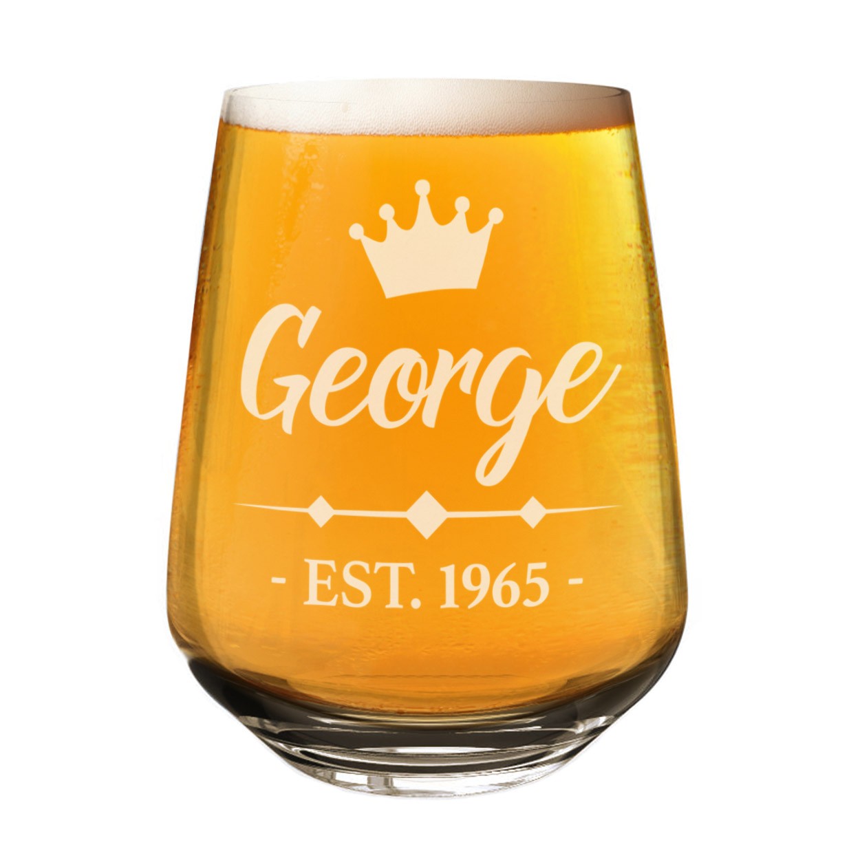 Personalised Craft Beer Gin Tumbler Glass Crown Est Date Any Name Cider 2/3 Pint Custom