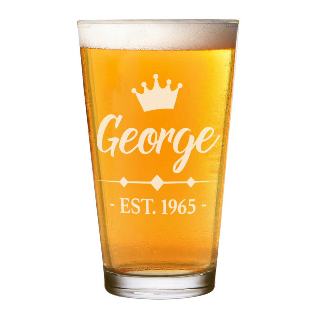 Personalised Pint Glass Shaker Crown Est Date Any Name Craft Beer Cider Custom