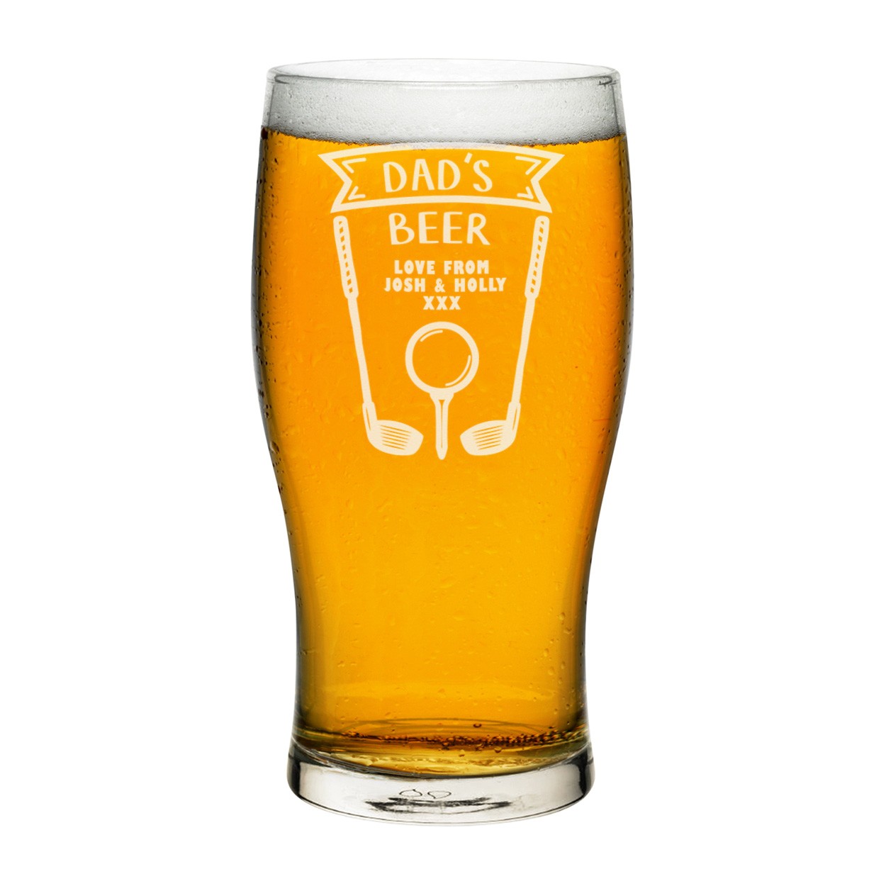Personalised Pint Glass Golfer Golf Clubs Any Name Craft Beer Cider Custom