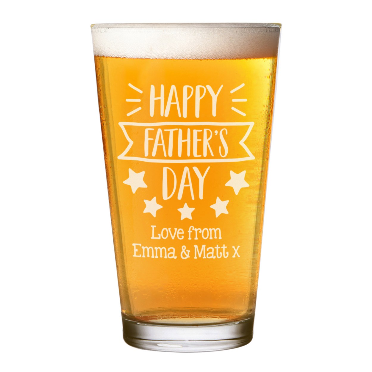 Personalised Pint Glass Shaker Happy Fathers Day Stars Any Name Craft Beer Cider Custom