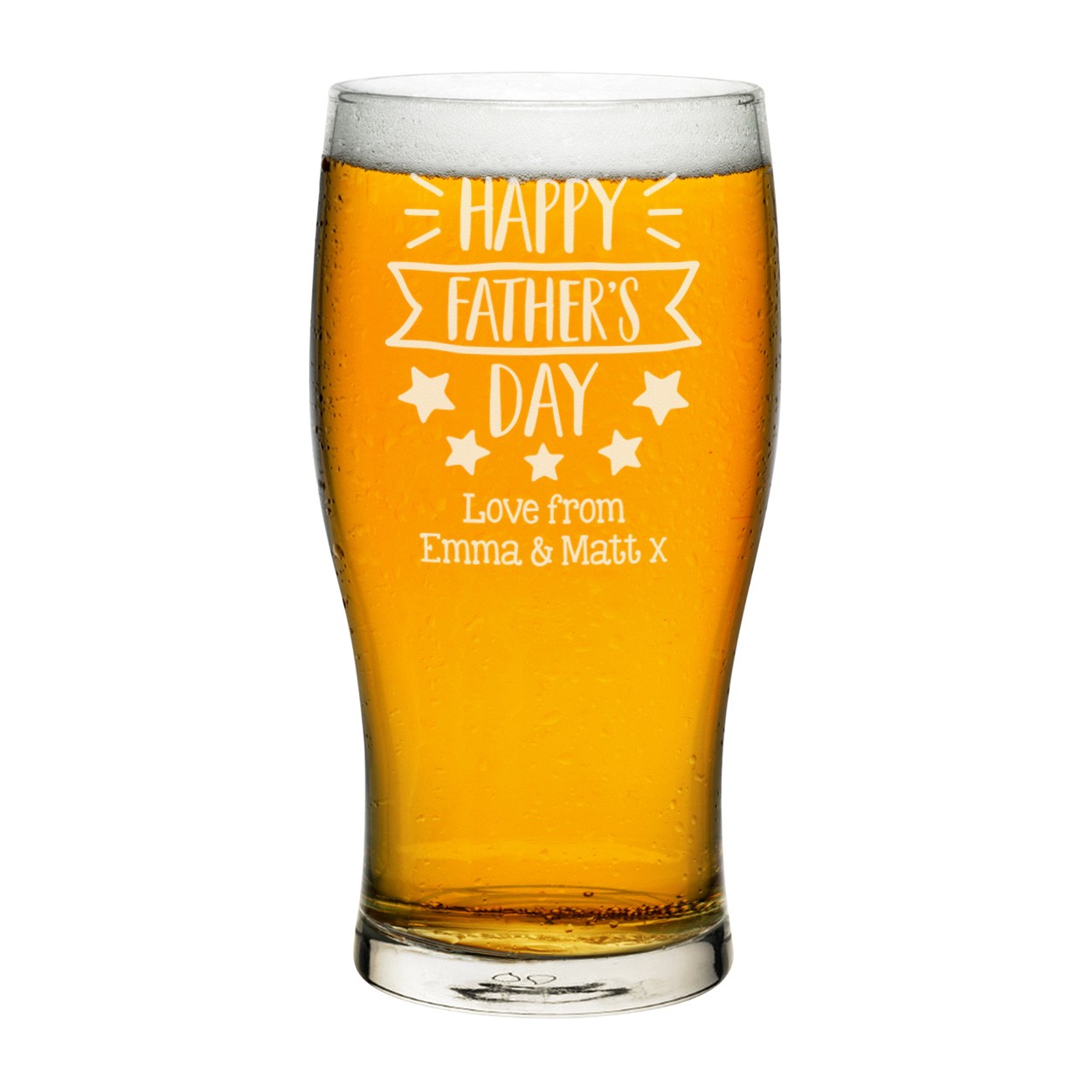 Personalised Pint Glass Happy Fathers Day Stars Any Name Craft Beer Cider Custom